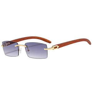 Gafas de Sol Retro Modernas con Montura de Madera Sin Marco, Protección UV400, Lentes Ocean, Diseño Cuadrado Pequeño, Unisex, Gafas Ópticas de Moda - Product Image 2