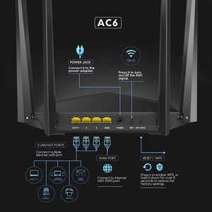 เราเตอร์ <span class=keywords><strong>Tenda</strong></span> <span class=keywords><strong>AC6</strong></span> WiFi รุ่น AC1200 5Ghz ความเร็วสูง อินเทอร์เน็ตไร้สาย MU-MIMO Beamforming ครอบคลุมระยะไกล ของแท้ ใหม่ - Product Image 3