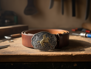 Fibbia rotonda in argento annerito grande da 5,0 cm per cinture in stile western - Product Image 2