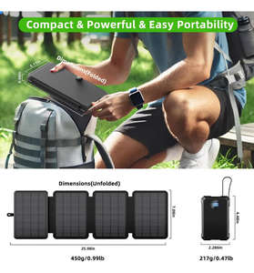 Charge rapide 22,5 W 5 V 20000 mAh, <span class=keywords><strong>batterie</strong></span> solaire pliable en 3 parties avec câbles intégrés pour téléphone portable, panneaux solaires portables d'extérieur - Product Image 6