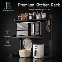 Étagère de cuisine multi-niveaux en métal pour micro-ondes avec crochets latéraux, support de rangement pour bols, étagère autoportante pour appareils électroménagers, pour l'organisation de la maison
