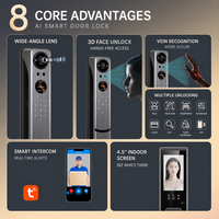 Serrure de porte intelligente Vertexis Tuya WiFi en alliage d'aluminium étanche avec reconnaissance faciale 3D, carte IC et stockage cloud via l'application Tuya