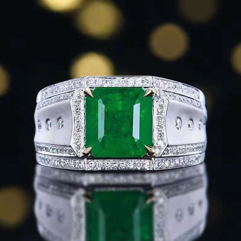 18k gold 3.56ct Natural Emerald Men Ring