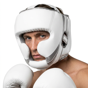 Protège-tête de boxe en cuir, résistant aux chocs, imperméable, protecteur, pour adultes, unisexe, blanc, respirant, avec 16-20 ouvertures d'aération - Product Image 1