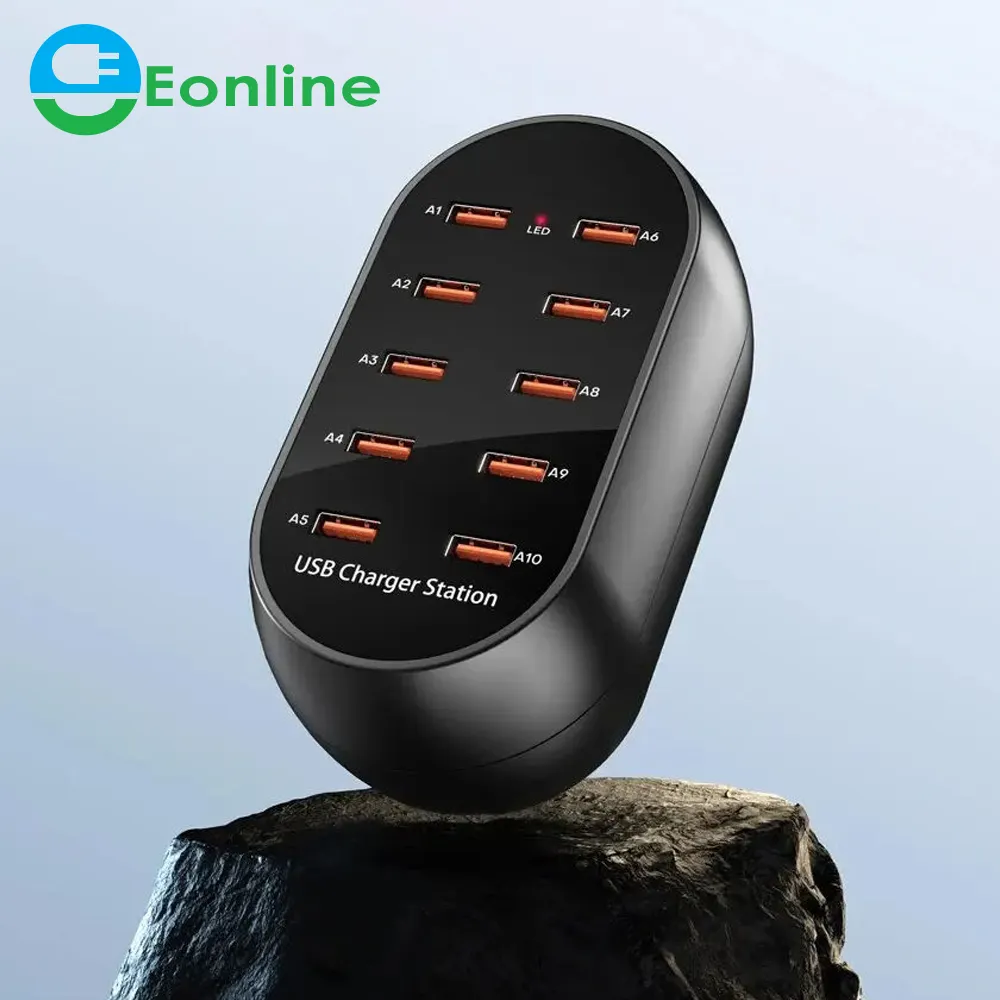 EONLINE 3D 50 Вт/10А 10-портовая USB-станция для зарядки, многопортовый USB-концентратор, зарядное устройство с несколькими устройствами для сотовых телефонов и планшетов