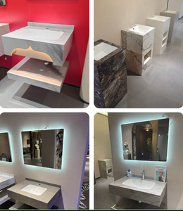 Blanc Jazz moderne et autres couleurs cintrage à chaud sans couture une pièce côté Splash monotrou montage granit hôtel utilisation lavabo de salle de bain - Product Image 6