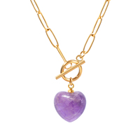 JUSTOP - Collar con Colgante de Ágata en Forma de Corazón, Moderno, Unisex, OEM/ODM, Personalizado, de Acero Inoxidable, Chapado en Oro y Plata, con Cadena de Eslabones, MOQ