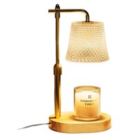 Lampe chauffe-bougie moderne en laiton à intensité variable, abat-jour en verre ondulé cristallin, lumière pour fondre la cire avec base en bois pour la décoration de chambre
