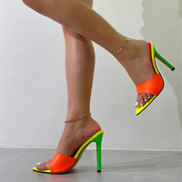 Nouvelles mules sexy à talons hauts et bout pointu pour femme, sandales et escarpins de soirée multicolores 2023