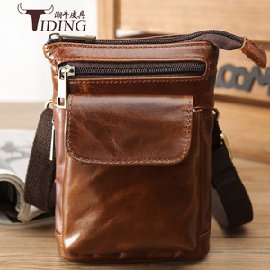 Tiding Men's Leather Shoulder Bag Brown Crossbody With Zipper <b>Pockets</b> Durable Outdoor Use - Product Image 1