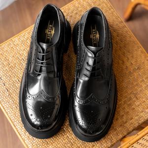 Nouvelles Chaussures Décontractées Tendance pour Hommes 2025 à Plateforme et Bout Épais en Cuir Véritable - Chaussures Derby Brogue Sculptées Rehaussantes de Haute Qualité - Product Image 4