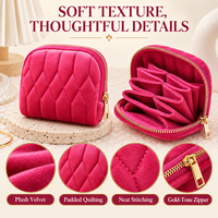 Sac de rangement pour bijoux en velours matelassé personnalisé avec logo, grande capacité, pour voyage, organisateur de bijoux, fermeture éclair, cosmétique
