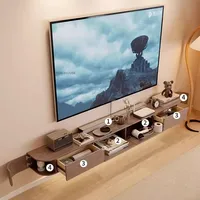 Meuble TV flottant en bois massif, style nordique, avec rangement pour salon, idéal petit appartement, éclairage d'ambiance, fabricant de meubles