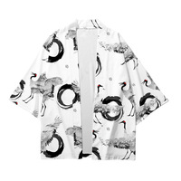 Cardigan ample japonais imprimé grue rouge, grandes tailles 6XL 5XL 4XL 3XL, pour femmes et hommes, style Harajuku, Kimono, Cosplay, Hauts, Blouse, Yukata, Vêtements