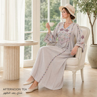 YSYL 2026 Nouvelle Robe Abaya Personnalisée Longue à Col en V Ample, Broderie Florale Culturelle au Toucher Agréable, Effet Drapé Doux, ODM/OEM
