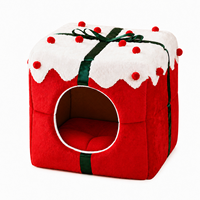 Cuccia per Animali Domestici a Forma di Scatola Regalo Natalizia, Semi-Chiusa e Calda, con Cuscino Rimovibile e Lavabile, Antiscivolo, Letto Invernale
