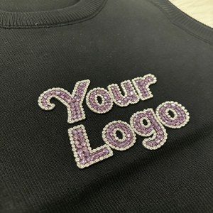 Top Corto de Punto Negro sin Mangas de Alta Calidad con Logotipo Personalizado, Top de <span class=keywords><strong>Tirantes</strong></span> con Pedrería Brillante y Bordado, Marca Personalizada para Mujer - Product Image 2