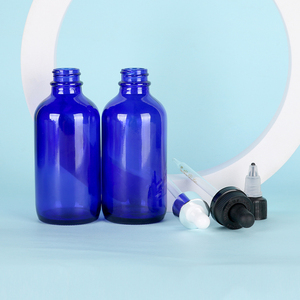 Bouteille en verre bleu Boston en gros, pot personnalisé, emballage pharmaceutique pour produits de santé avec compte-gouttes et bouchon à vis - Product Image 3