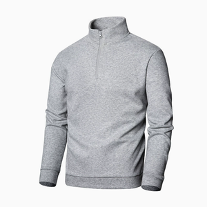 Sweat-shirt pull tricoté 320G à col montant et demi-zip, coupe régulière, style américain, streetwear décontracté, vente en gros - Product Image 3