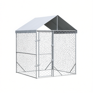 Outdoor Dog Kennel 6.6'x6.6'x8.2' Galvanized Steel Pet House Silver Roof <b>Large</b> Breed All Seasons - Product Image 1