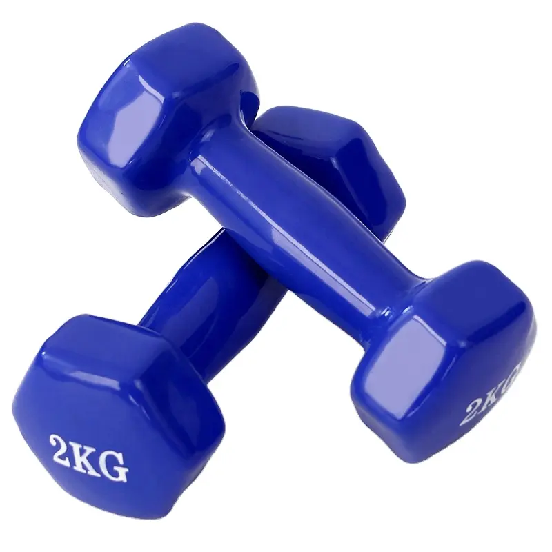 Custom/Wholesale PVC coat solid iron cast hex vinyl dumbbell 0.5-10kgs vinyl small hexagon dumbbell for women