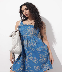 Robe Courte d'Été Décontractée pour Femme en Popeline de Coton Bleue, Bretelles, Sans Manches, Légère, Respirante, Tendance et Élégante pour Tenue Quotidienne - Product Image 2