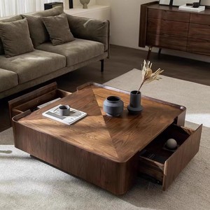 Wooden Coffee Table Square Modern Storage Living Room Minimalist Design High End Nordic Style - Product Image 1