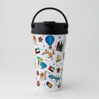 Mug à café isotherme en acier inoxydable à double paroi, écologique, 500 ml, avec couvercle et poignée à impression numérique