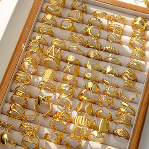 Anello Minimalista Geometrico Regolabile in Acciaio Inox 304 Placcato Oro 18k, Impermeabile, per Donna, Vendita all'Ingrosso - Product Image 4