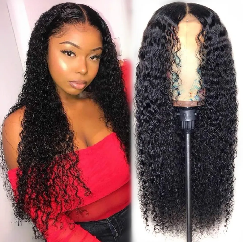 High Quality 40 inch wholesale wet and wavy deep curly wave 100% Brazilian human hair 13x4 clear hd lace frontal wig for girl