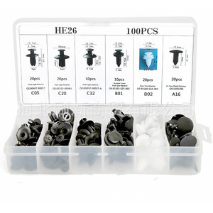 Kit d'assortiment de 100 clips de fixation en nylon pour voiture HE26 pour la réparation des pare-chocs et des garnitures de porte - Product Image 1
