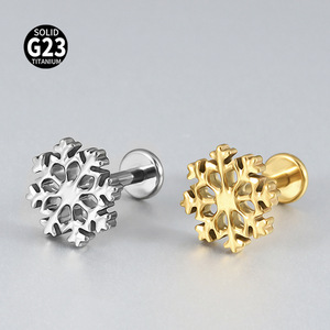 <span class=keywords><strong>Piercing</strong></span> de mode en titane F136, design flocon de neige brillant exquis, barre plate à filetage interne, pour oreille et lèvre - Product Image 1