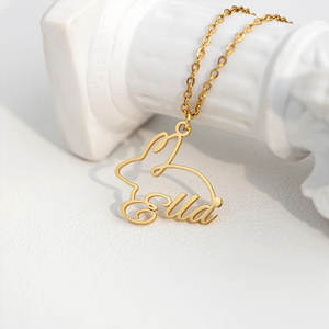 Dainty 14k 18k PVD Gold Plated 316L Stainless Steel Women's <b>Name</b> Necklace Personalized Fine Jewelry Rabbit Necklace for Women - Product Image 4