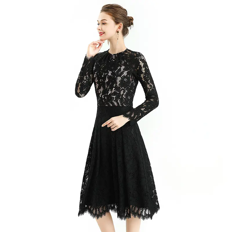 ND080-3 fall 2021 womens clothes dresses luxury lace Irregular Embroidery elegant casual dress evenig dresses for women