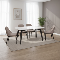 Ensemble de table à manger minimaliste moderne en marbre avec pieds en bois ovales, 4 chaises pour cuisine et salle à manger