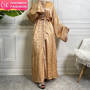 1948# Smooth Printing Feather Satin Loose Large Cuff Long Sleeve Dubai Fashion Islamic <b>Kaftan</b> Open Abaya - Product Image 2