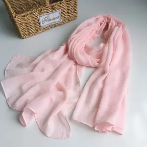 Wholesale Spring 75*180cm polyester cotton linen voile girls fancy solid candy colors custom made long scarfs