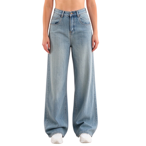 Jean droit décontracté OEM pour femme, respirant, imperméable, en denim, coloris bleu, taille haute, coupe ample, idéal printemps-été-automne - Polyvalent - Product Image 4
