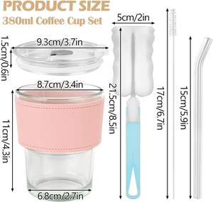 Oferta Especial: Vaso de Vidrio para Café Helado de 400ml con Tapa y Pajita, Diseño Festivo de Bambú - Product Image 2