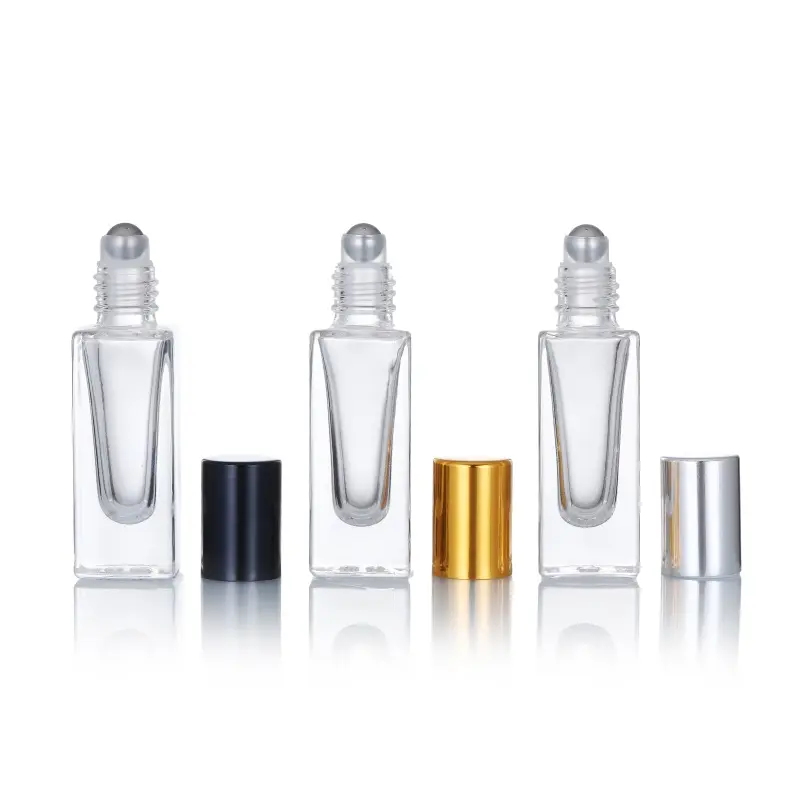 향수 포장용 금 캡이 달린 유리 병에 3ml 5ml 10ml 투명 사각형 모양 롤