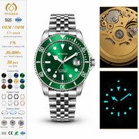 Montre automatique avec cristal saphir, étanche 10 bars, lunette verte, aiguilles lumineuses, montre mécanique de luxe personnalisable pour les affaires