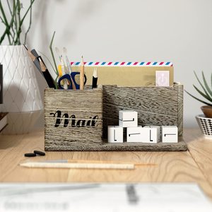 Countertop Organizer Storage Box Wooden Decorative Mail Holder Countertop File Box Rustic Wooden Mail Storage Organizer For Desk Desktop Mail Basket For Counter
