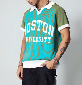 Tùy Chỉnh Người Đàn Ông Giản Dị Của Đan Ngắn Tay Áo T-Shirt 100% Cotton Jacquard Mô Hình Thiết Kế Mùa Hè Đan Ngắn Tay Áo Áo Sơ Mi Cho Nam Giới - Product Image 1