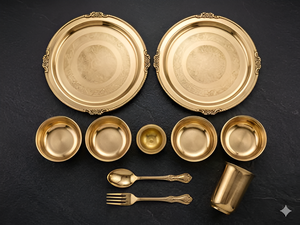 Juego de Vajilla de Lujo de Latón, Juego de Cubiertos Tradicionales de Metal para Mesa de Comedor con Platos, Tazones, Cuchara y Tenedor de Vidrio para Servir y Regalar - Product Image 2