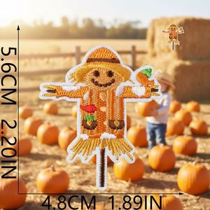 Patch thermocollant brodé sur le thème de la ferme pastorale d'automne, avec motifs mignons de citrouilles, écureuils, feuilles, maïs et châtaignes, pour la décoration de vêtements et de sacs - Product Image 3
