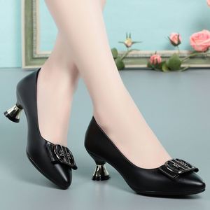 YT, nuevos zapatos ajustados para mujer, tacones altos negros, cómodos y de boca baja, zapatos de trabajo individuales con hebilla cuadrada a la moda para mujer - Product Image 2
