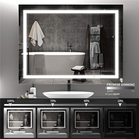 Espejo de Baño Moderno con Aspecto Plateado, Interruptor Táctil, Iluminación LED de Fondo, Multifunciones, Espejo Decorativo