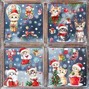 Christmas Cat <b>Window</b> Clings Set Cute Animal Static Stickers for Fridge Glass No Residue Holiday Decoration Winter Party Decor - Product Image 4