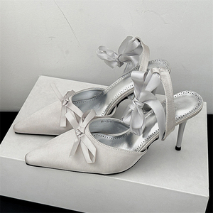 Sandalias de Tacón Alto Blancas para Novia Romántica Francesa, Nuevas Sandalias de Primavera con Estilo - Product Image 2