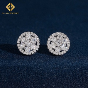 Trendy Jewelry Flower Round 925 Silver <b>Moissanite</b> <b>Earrings</b> Screw Back Stud <b>Earrings</b> VVS for Women - Product Image 2
